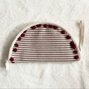 NWOT America & Beyond | Beige/Burgundy Striped Half Moon Clutch Pouch/Wristlet